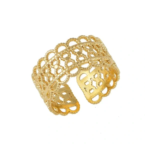 Stainless Steel Adjustable Gold Toned Laced Ring (R20) - Picture 3 of 6
